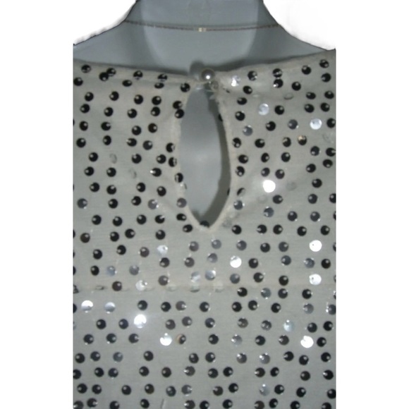 Lauren Conrad Blouse Ivory Silver Sequin Shirt Top Party Glam Fairy Twee Cream L - Picture 8 of 13